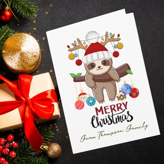 Funny Christmas Sloth & Family Photo Custom  カード