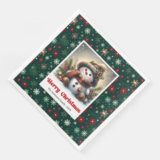 Funny Christmas Snowman Napkins Editable Kids Styl (コーナー)