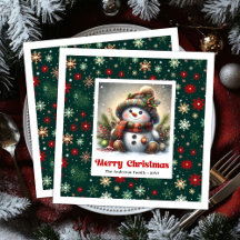 Funny Christmas Snowman Napkins Editable Kids Styl