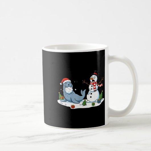 Funny Christmas Snowman Sea Lion Xmas Mens Womens  コーヒーマグカップ (右)