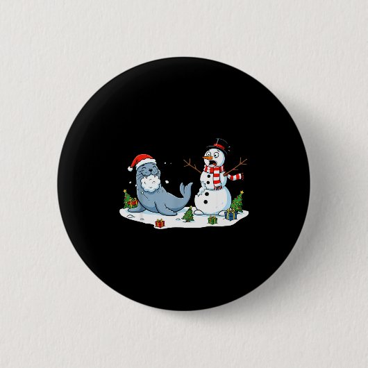 Funny Christmas Snowman Sea Lion Xmas Mens Womens  缶バッジ (正面)