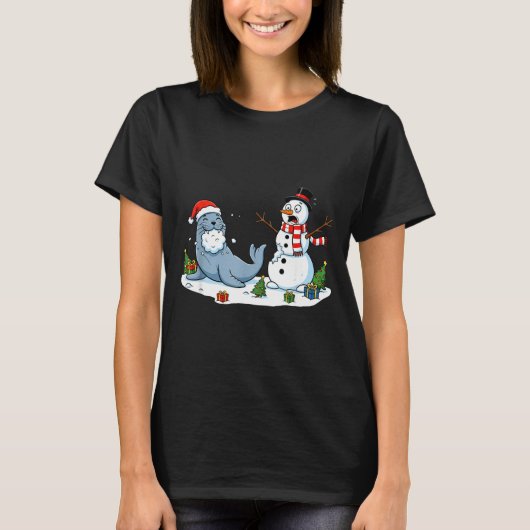 Funny Christmas Snowman Sea Lion Xmas Mens Womens Tシャツ (正面)