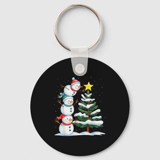 Funny Christmas Snowman Topper Tree Holiday Family キーホルダー (正面)