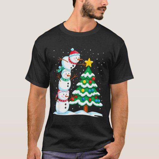 Funny Christmas Snowman Topper Tree Holiday Family Tシャツ (正面)