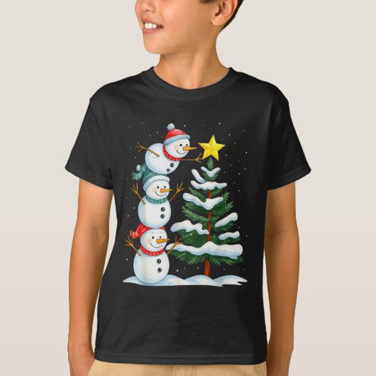 Funny Christmas Snowman Topper Tree Holiday Family Tシャツ (正面)