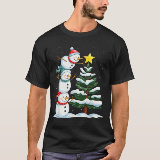 Funny Christmas Snowman Topper Tree Holiday Family Tシャツ (正面)