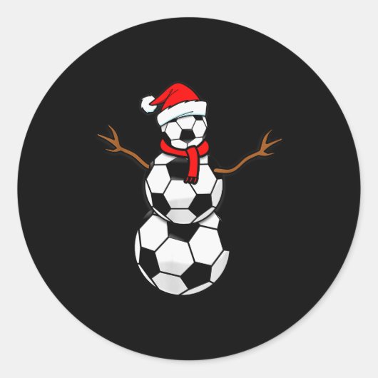 Funny Christmas Soccer Santa Snowman  ラウンドシール (正面)