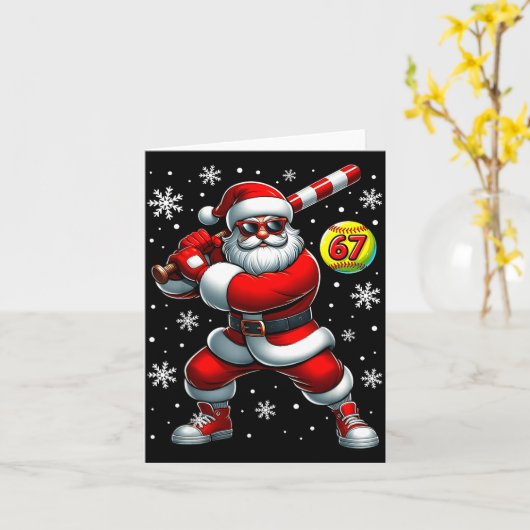 Funny Christmas Softball Cool Santa Claus 6 7 Meme カード (黄色い花)