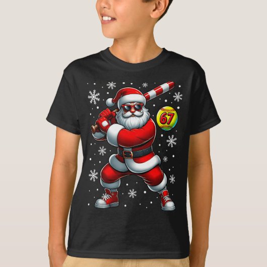 Funny Christmas Softball Cool Santa Claus 6 7 Meme Tシャツ (正面)