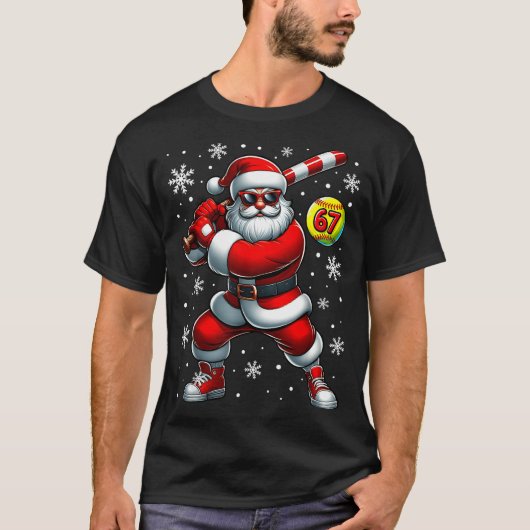 Funny Christmas Softball Cool Santa Claus 6 7 Meme Tシャツ (正面)
