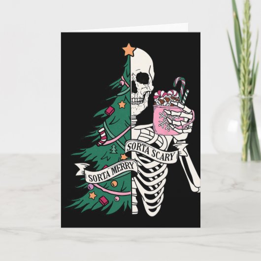 Funny Christmas Sorta Merry Sorta Scary Skeleton X カード (正面)
