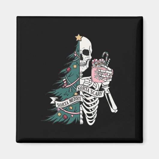 Funny Christmas Sorta Merry Sorta Scary Skeleton X マグネット (正面)