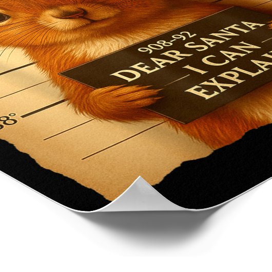Funny Christmas Squirrel - Cute Squirrel Santa Hat ポスター (角)