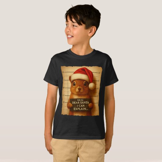 Funny Christmas Squirrel - Cute Squirrel Santa Hat Tシャツ (正面フル)