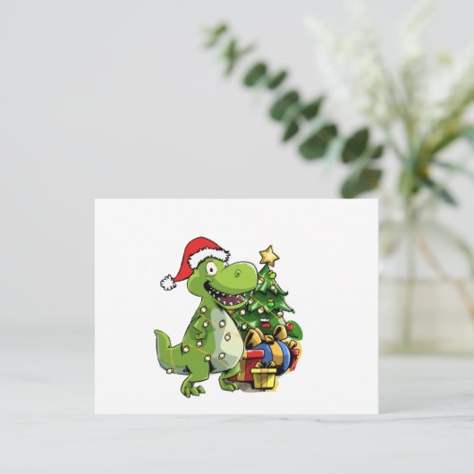 Funny Christmas T Rex, Xmas Dinosaur ポストカード (スタンド正面)