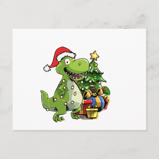 Funny Christmas T Rex, Xmas Dinosaur ポストカード (正面)