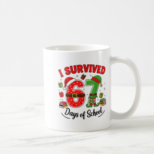Funny Christmas Teacher Santa I Survived 67 Days O コーヒーマグカップ (右)