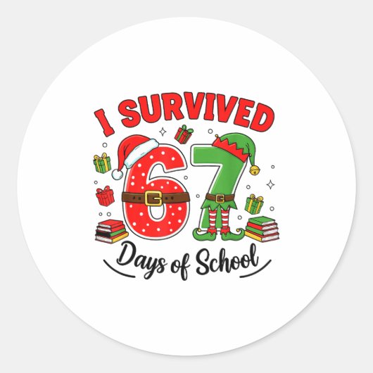 Funny Christmas Teacher Santa I Survived 67 Days O ラウンドシール (正面)