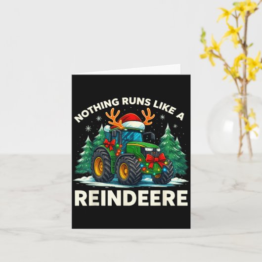 Funny Christmas Tractor Nothing Runs Like A Reinde カード (黄色い花)