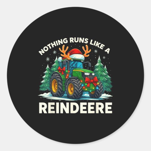 Funny Christmas Tractor Nothing Runs Like A Reinde ラウンドシール (正面)