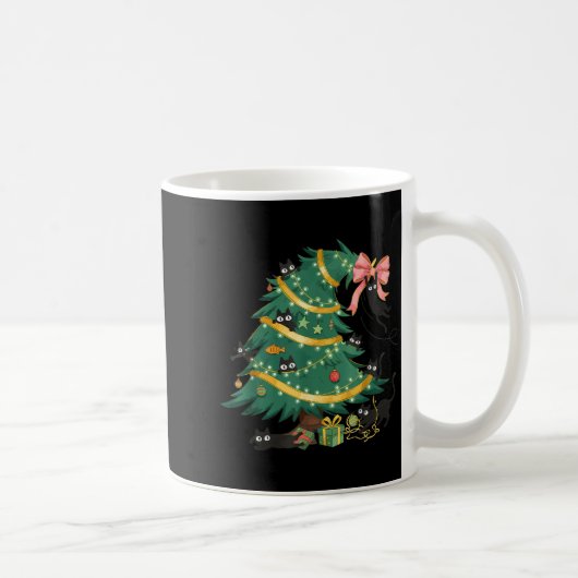 Funny Christmas Tree Cute Black Cat Matching Famil コーヒーマグカップ (右)
