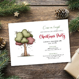 Funny Christmas tree cute watercolor party invite 招待状