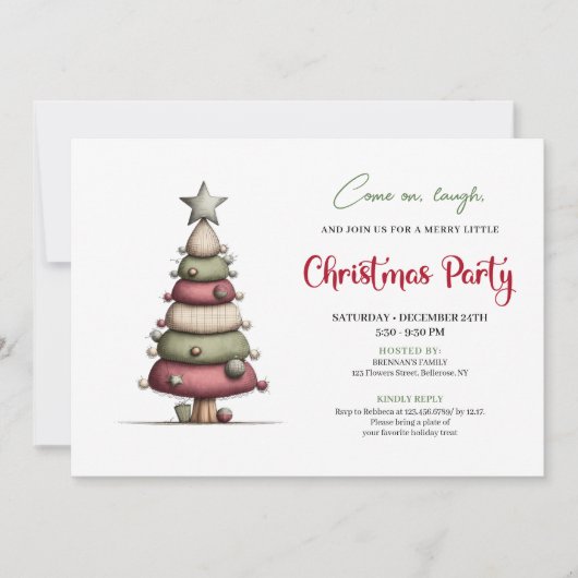 Funny Christmas tree modern watercolor invitation 招待状 (正面)