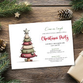 Funny Christmas tree modern watercolor invitation 招待状