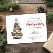 Funny Christmas tree watercolor holiday invitation 招待状