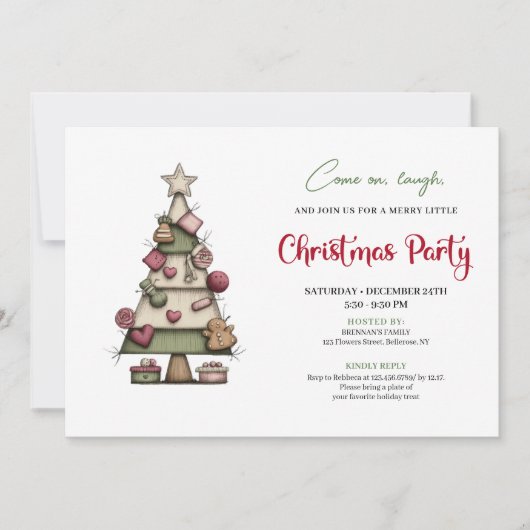 Funny Christmas tree watercolor holiday invitation 招待状 (正面)