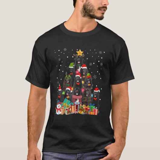 Funny Christmas Tree Xmas Lights Newfoundland Dog Tシャツ (正面)