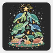 Funny Christmas Turtle Gift Turtle Christmas Tree スクエアシール (正面)