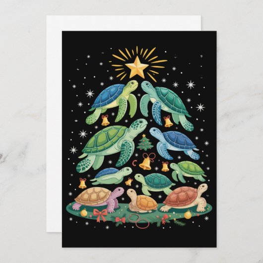 Funny Christmas Turtle Gift Turtle Christmas Tree 招待状 (正面/裏面)