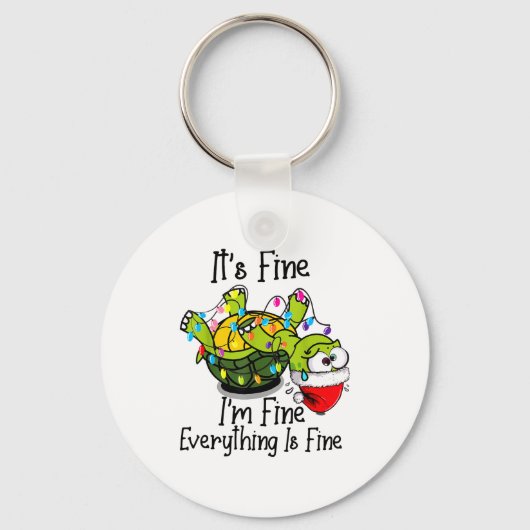Funny Christmas Turtle It's Fine I'm Fine Everythi キーホルダー (正面)