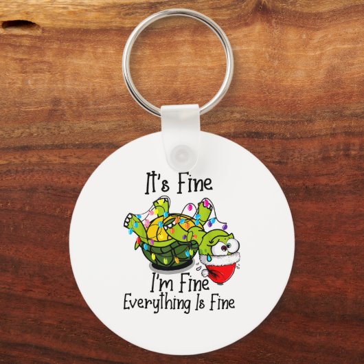 Funny Christmas Turtle It's Fine I'm Fine Everythi キーホルダー (正面)