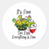 Funny Christmas Turtle It's Fine I'm Fine Everythi ラウンドシール (正面)