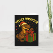 Funny Christmas Velociraptor Pun Veloci-wraptor  カード (正面)