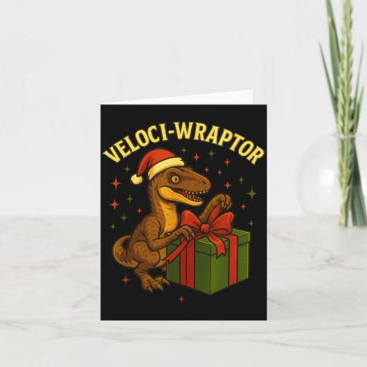 Funny Christmas Velociraptor Pun Veloci-wraptor  カード (正面)