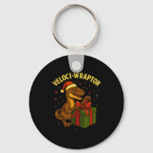 Funny Christmas Velociraptor Pun Veloci-wraptor キーホルダー (正面)