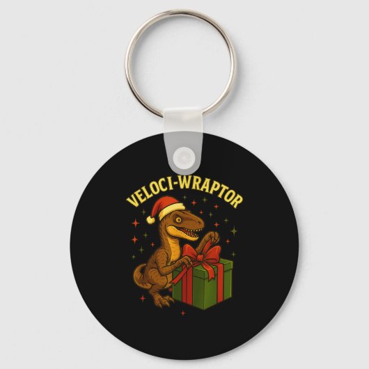 Funny Christmas Velociraptor Pun Veloci-wraptor キーホルダー (正面)