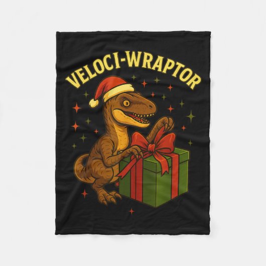 Funny Christmas Velociraptor Pun Veloci-wraptor  フリースブランケット (正面)