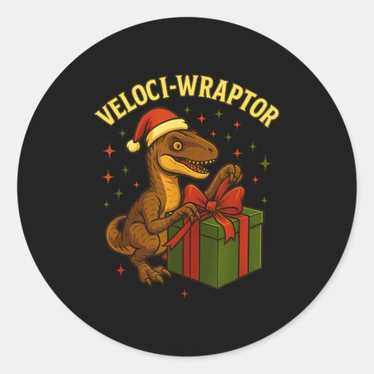 Funny Christmas Velociraptor Pun Veloci-wraptor  ラウンドシール (正面)
