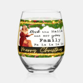 Funny Christmas Wine Glass Retro Best Friend Deck ステムなしワイングラス (正面)