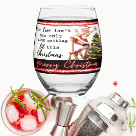 Funny Christmas Wine Glass Retro Best Friend Lit ステムなしワイングラス