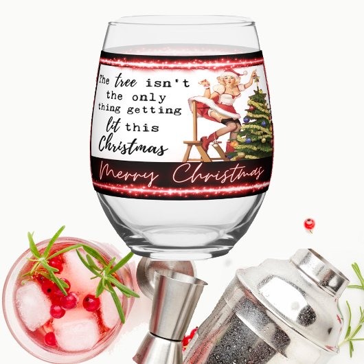 Funny Christmas Wine Glass Retro Best Friend Lit ステムなしワイングラス