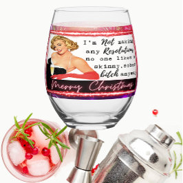 Funny Christmas Wine Glass Retro Best Friend NYE ステムなしワイングラス