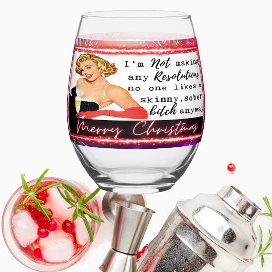 Funny Christmas Wine Glass Retro Best Friend NYE ステムなしワイングラス
