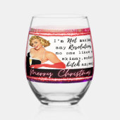 Funny Christmas Wine Glass Retro Best Friend NYE ステムなしワイングラス (正面)