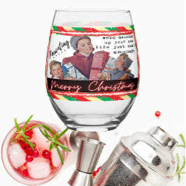 Funny Christmas Wine Glass Retro Best Friend Paren ステムなしワイングラス