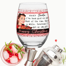 Funny Christmas Wine Glass Retro Best Friend Santa ステムなしワイングラス